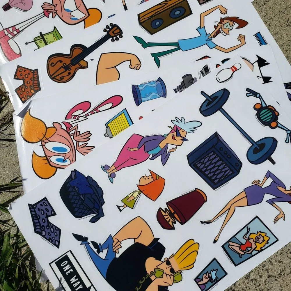 Johnny Bravo Dexter's Laboratory LARGE Vinyl Sticker pack and storyboards Crazy